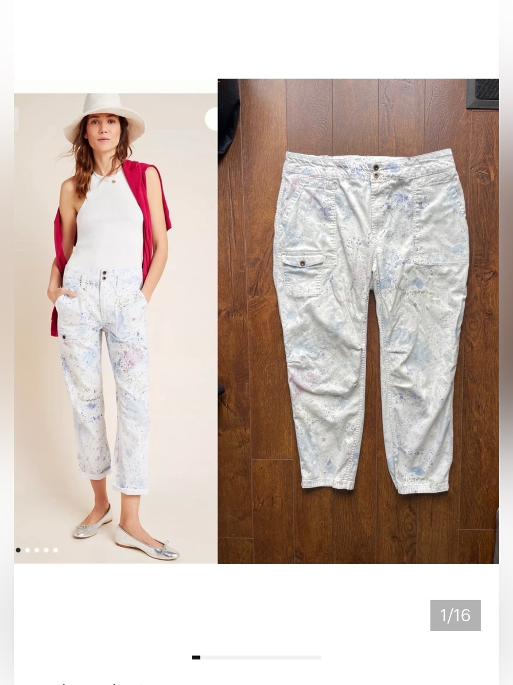 Anthropologie Plus Y2K Cotton Cargo Relaxed Fit Paint Splatter Jeans. Size 18/20
